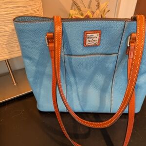 Dooney & Bourke Blue and Brown Pebbled Tote Bag
